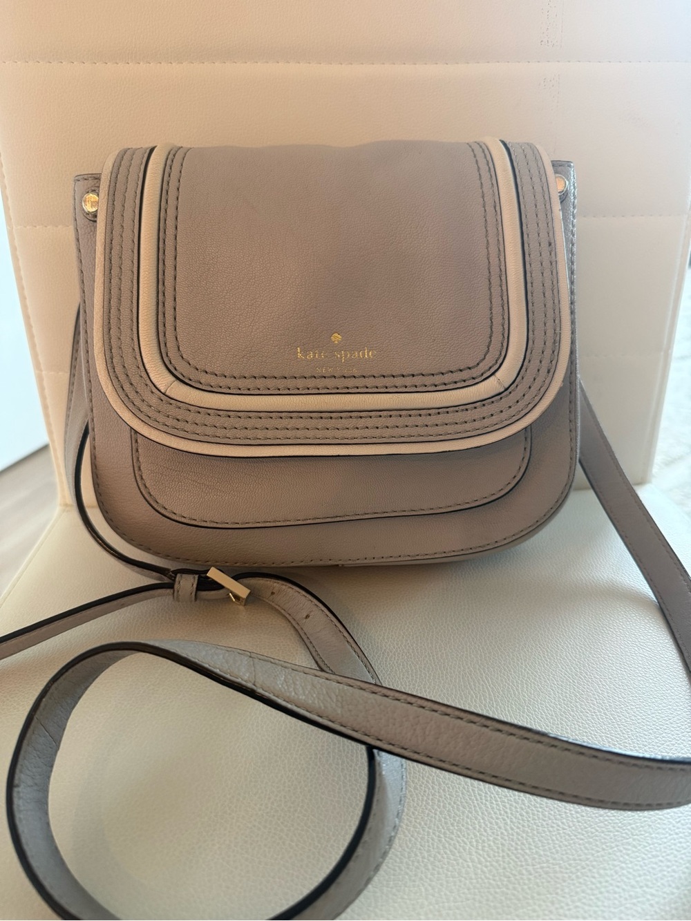 kate spade Pratt street Rianne Blue Gray Leather Crossbody Saddle Shape Bag
